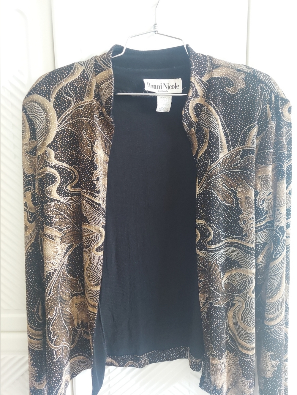 Ronnie Nicole by Ouida Size 10 Women's Gold/Black Sparkly Open Blazer Vintage